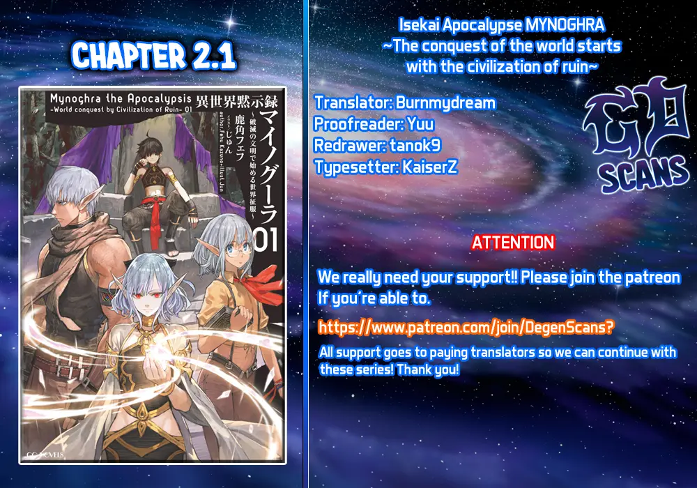 Apocalypse Bringer Mynoghra: World Conquest Starts with the Civilization of Ruin — Chapter 2.1 — Page 1